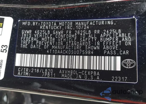 2025 Toyota Camry Xse from USA, damaged, VIN 4T1DAACK0SU075984